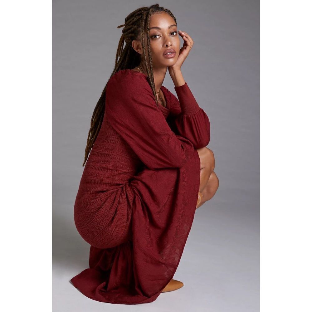 Anthropologie - Smocked Puff-Sleeved Midi Dress